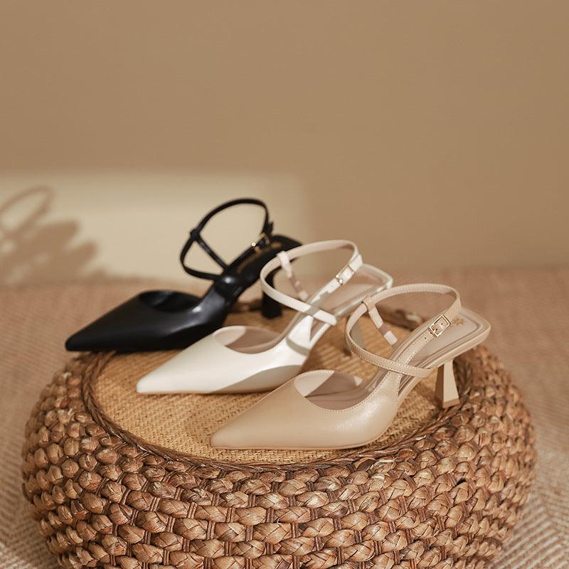 Elegant Pointed Toe Slingback Low Heel Adjustable Strap Shoes 785497139986 - 7 Days / Beige / 35 - COCOMELODY